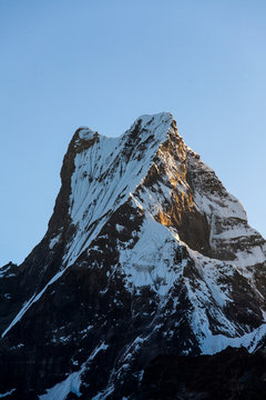 Mount Machhapuchchhre (6,993 m) also known as Mount Fishtail seen from High Camp on the Mardi Himal Trek.