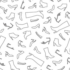 Vector seamless pattern of different types of women outline shoe