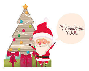 santa claus with christmas tree and gifts