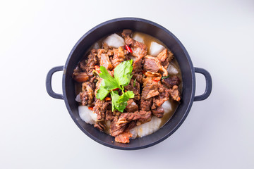 Boil turnip and beef tenderloin pot