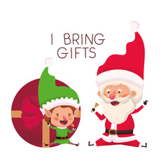santa claus and elf with gift box