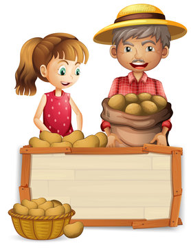 Potato farmer on wooden board