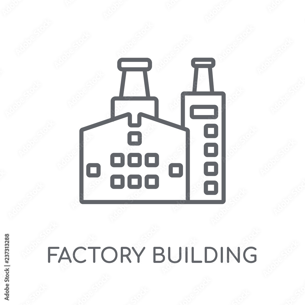 Poster factory building linear icon. modern outline factory building logo concept on white background from 