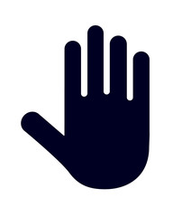 Vector illustration black silhouette hand isolated on white background. Stop sign or symbol icon