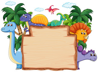 Many dinosaur on wooden banner © GraphicsRF