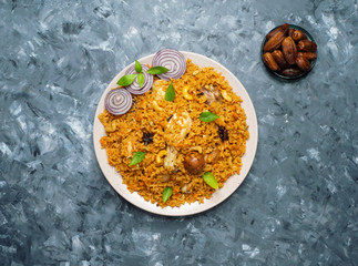 Mandi Kabsa - Arabian chicken with almond and rice.