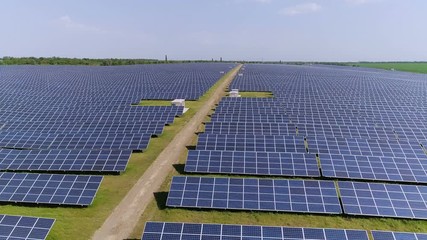 Concentrated solar thermal on a wide field in Odessa region on a sunny in summer
