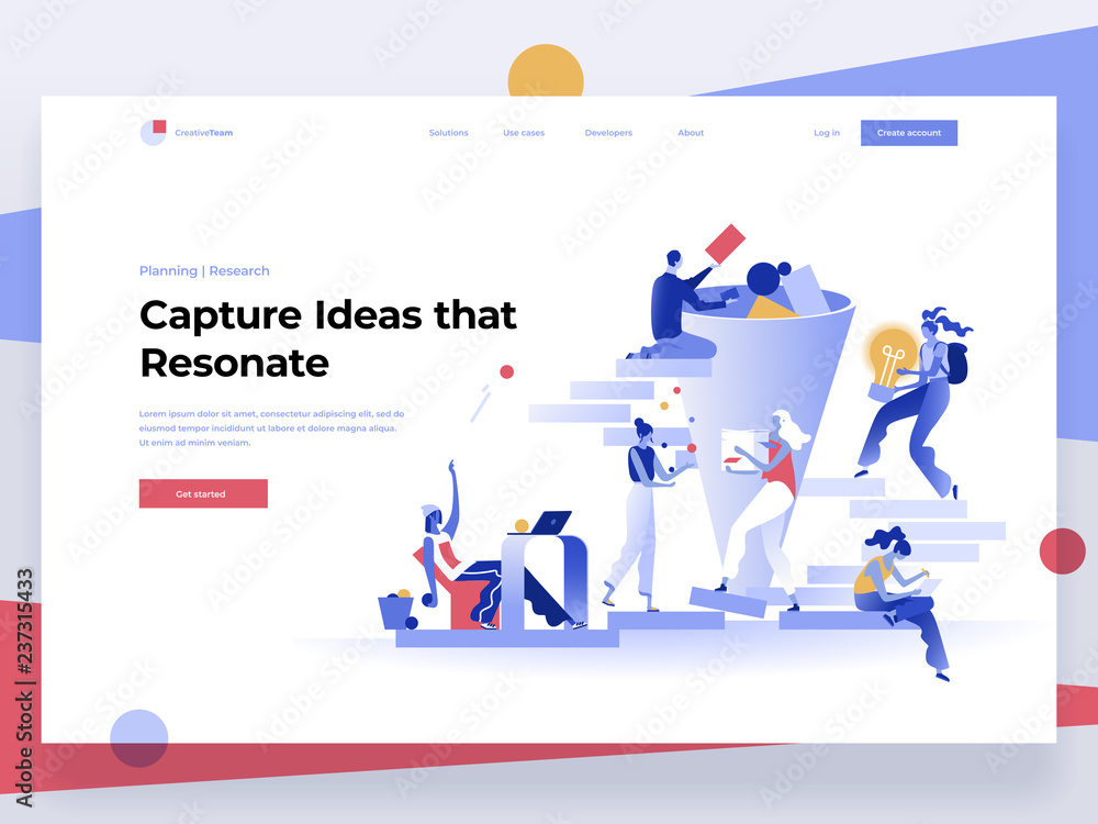 Poster people work in a team and generate ideas while interacting with graphs and shapes. data analysis and