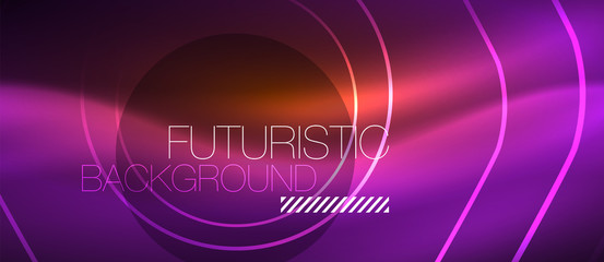 Neon glowing wave, magic energy and light motion background. Vector wallpaper template