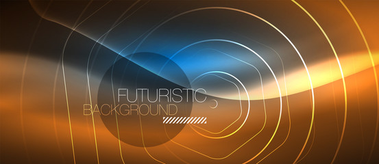 Neon glowing lines, magic energy space blue light concept, abstract background wallpaper design