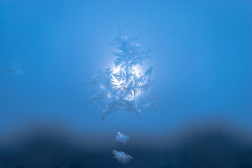 Winter Holidays Season Fantasy World Concept: Macro Image of Natural Ice Crystals Patterns on a...