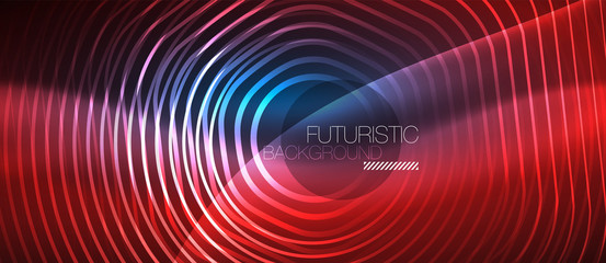 Neon glowing lines, magic energy space blue light concept, abstract background wallpaper design