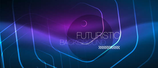 Neon glowing lines, magic energy space blue light concept, abstract background wallpaper design