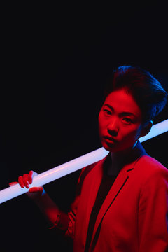 Retrowave portrait of woman
