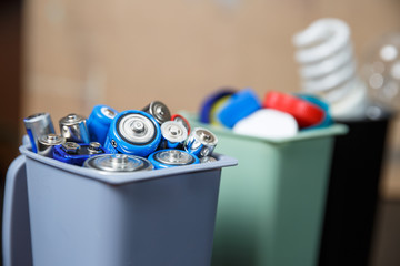Ecology concept, a lot of recyclable objects in containers