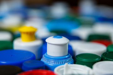 Collection of various colorful plastic screw caps