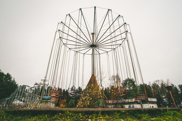 Abandoned carousel in empty amusement park