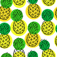 Seamless background with pineapple on white. design for holiday greeting card and invitation of seasonal summer holidays, summer beach parties, tourism and travel