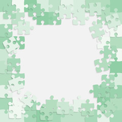 Green Pieces Puzzle Square Frame. The Banner.