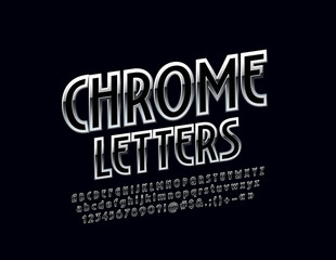 Chrome gradient Font. Vector set of Silver Alphabet Letters, Numbers and Symbols.