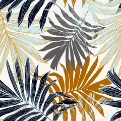 Keuken foto achterwand Tropische bladerprint Vectorkunstillustratie in gouden retro kleuren
