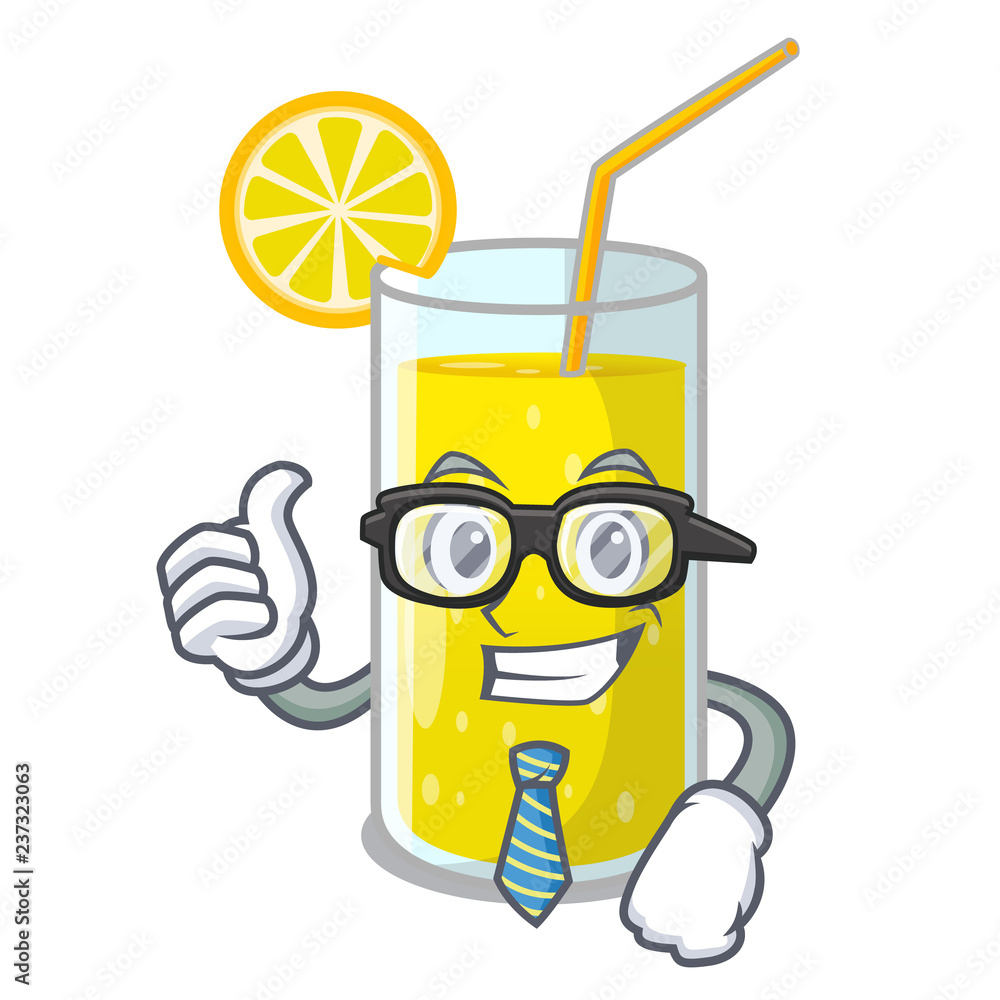 Wall mural businessman glass fresh lemon juice on mascot