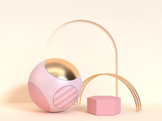 sphere gold pink abstract shape 3d rendering minimal scene