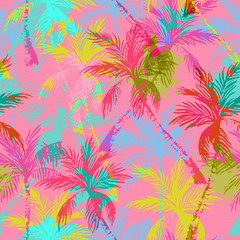 Fototapeta na wymiar Abstract colorful palm trees seamless pattern.