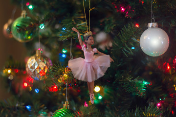 Christmas ornaments and light for background, filtered tones
