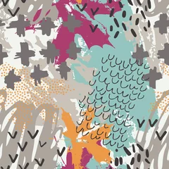 Poster Herfst esdoornblad en doodle naadloze patroon. © Tanya Syrytsyna