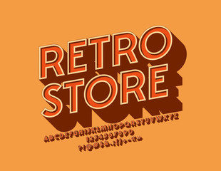 Vector stylish Retro 3D Font. Rotated vintage Alphabet set. 