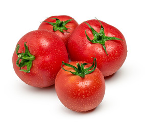 Four fresh red tomatoes isolated on white background