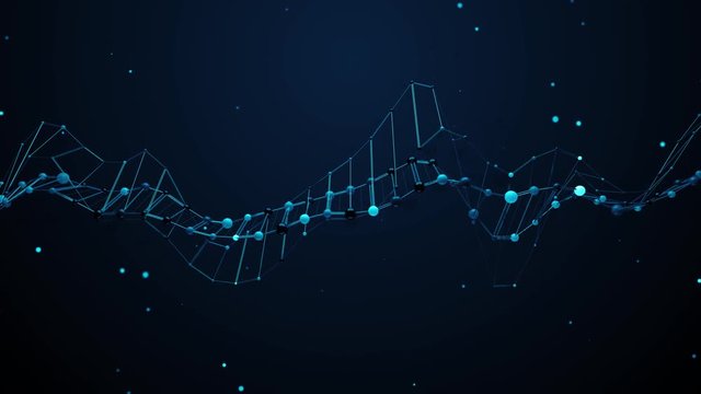 Complex wireframe structure with reflective and emission node spheres. Perfect  for science,  technology background.