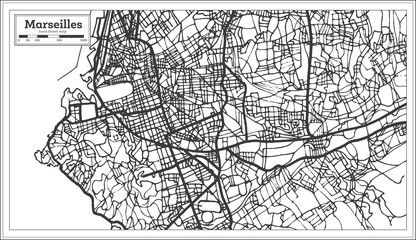 Marseille France City Map in Retro Style. Outline Map.