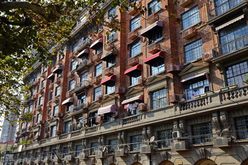 Old Historic residential apartment building in the old city of Shanghai , China