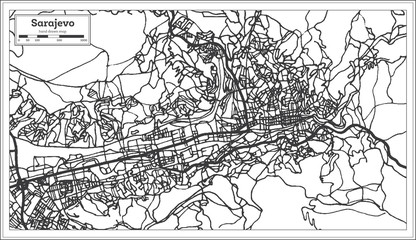 Sarajevo Bosnia and Herzegovina City Map in Retro Style. Outline Map.