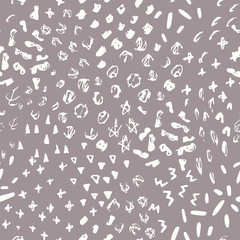Monochrome doodles seamless pattern with scratches, grunge texture, minimal elements