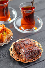 Traditional Baklava on Wooden Table