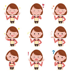 Illustration of various facial expressions of women.