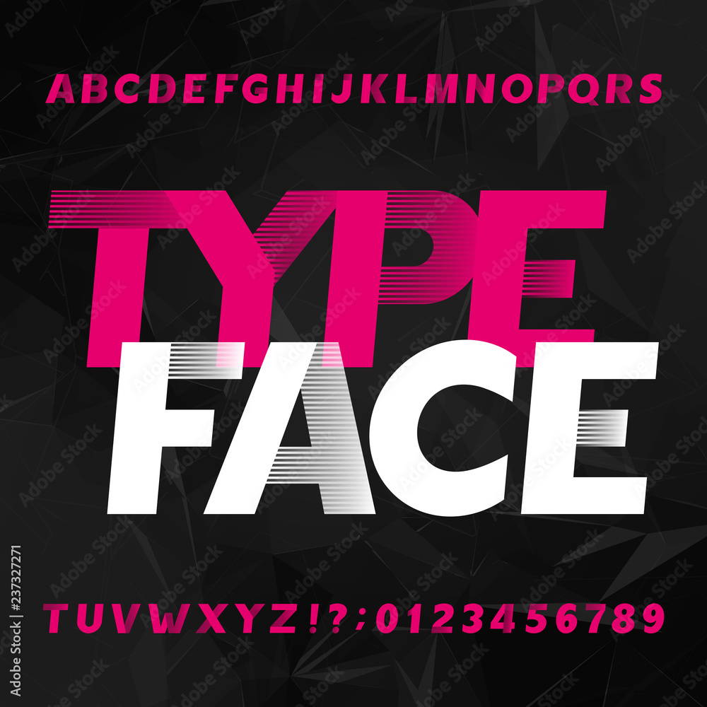 Fototapete abstract alphabet typeface. futuristic uppercase letters and numbers. dark polygonal background. vec