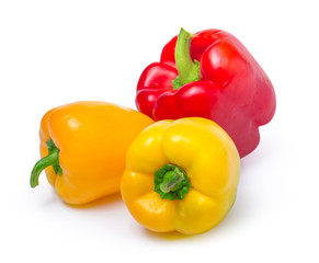 red and yellow peppers isolated on white background