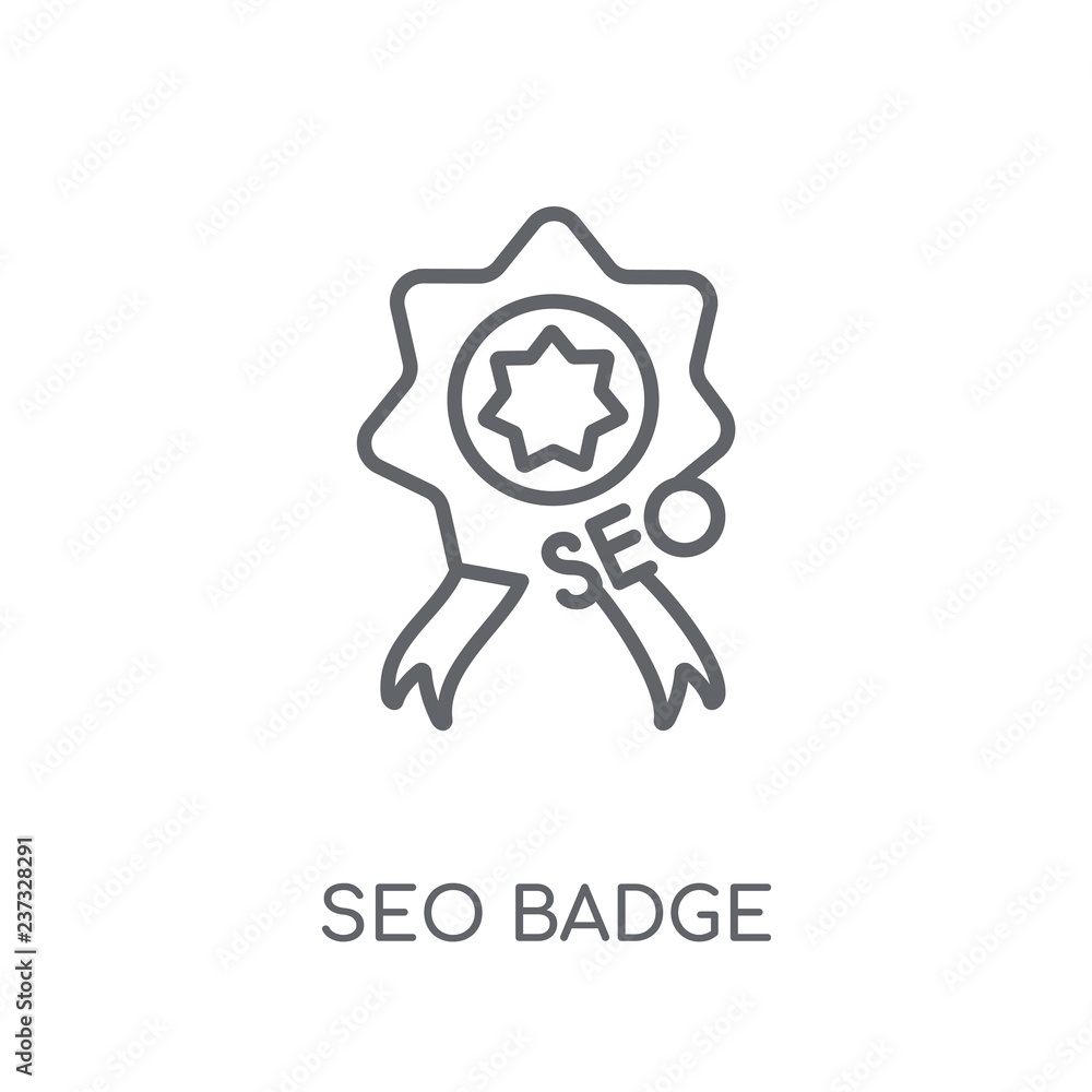 Poster seo badge linear icon. modern outline seo badge logo concept on white background from programming co