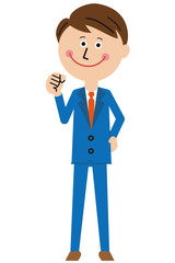 ポップな青いスーツのサラリーマン　ガッチリ！！