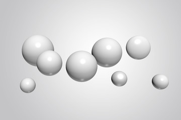 Abstract realistic spheres, glossy plastic balls on white background, 3d rendering