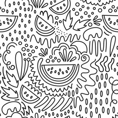 Vector fruit seamless pattern in Doodle style. Watermelons