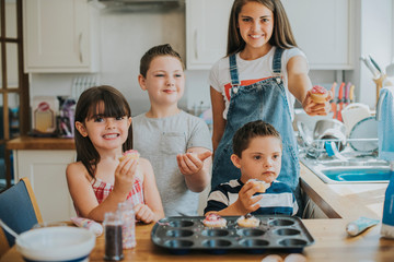 Family with fresh homemade cucakes