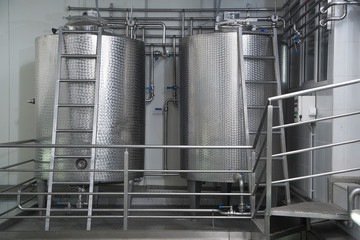 Storage Tanks For Milk Used For Milk Products Production In The Modern Dairy Plant
