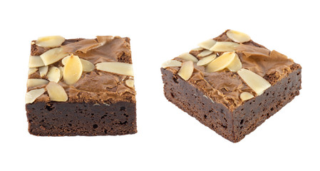 Close up chocolate brownies on white background, Isolated