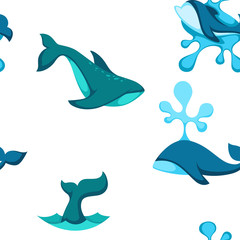 Ocean water and dolphin animals seamless pattern vector.