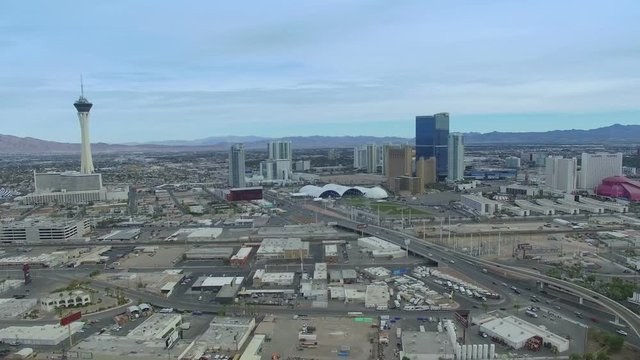 Aerial drone of Las Vegas and the iconic Stratosphere